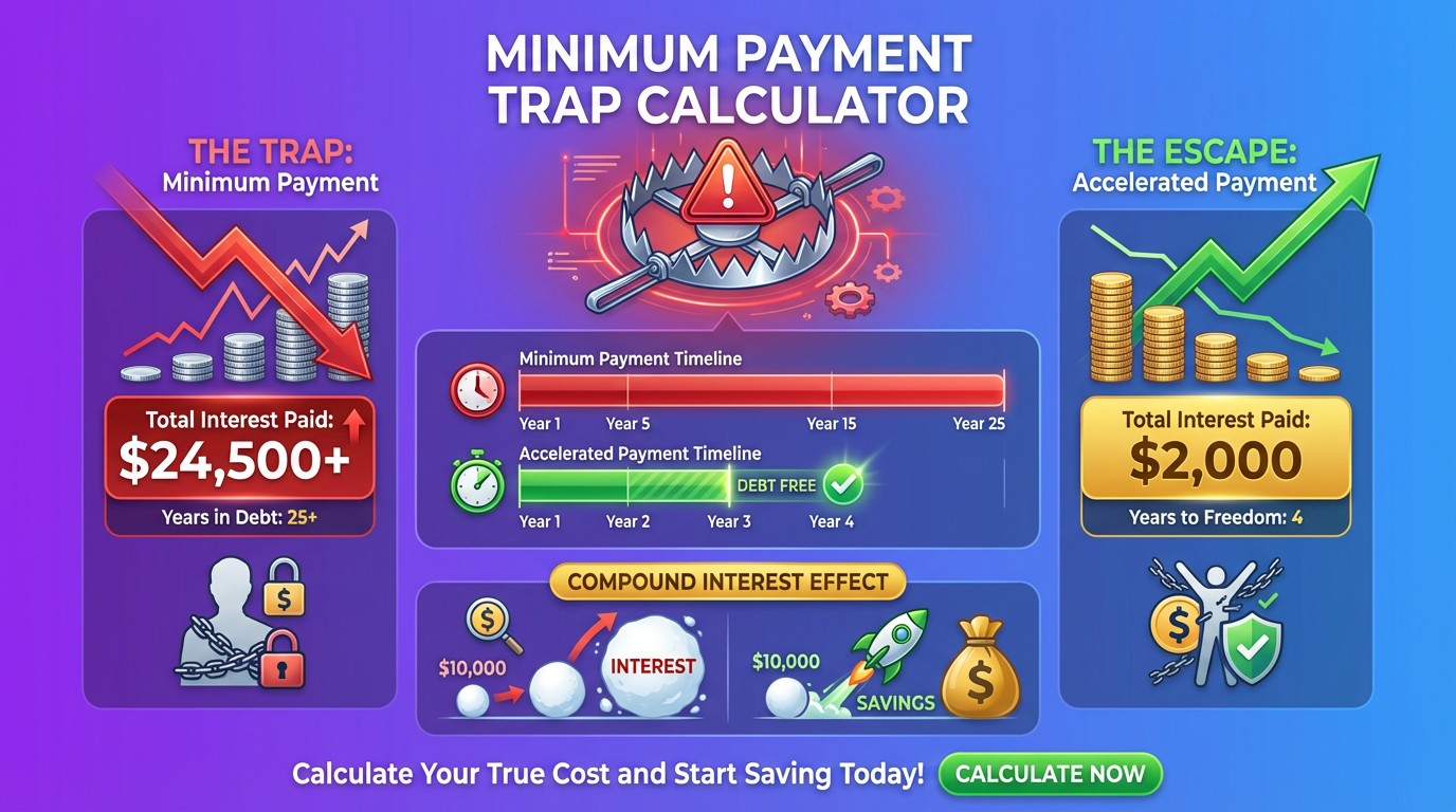 Calculator for minimum payment debt strategy
